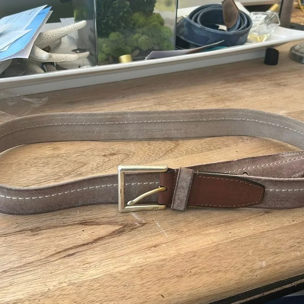 John Varvatos rustic suede men's belt size 42 beige brown